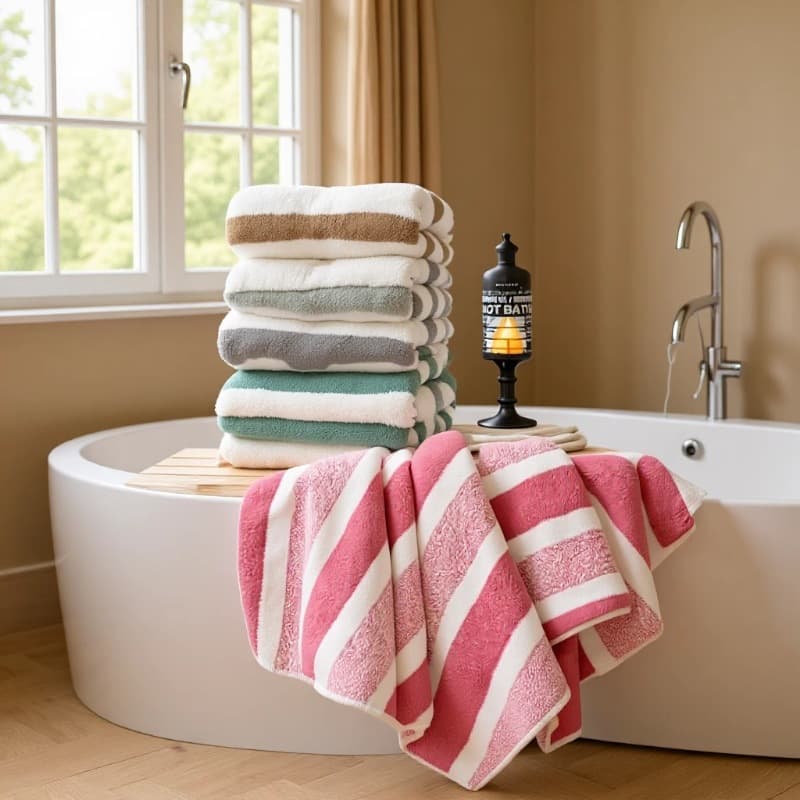 Cross-border e-commerce supplier of thickened, extra soft, absorbent, non-shedding striped striped beach towels for adults and home use.