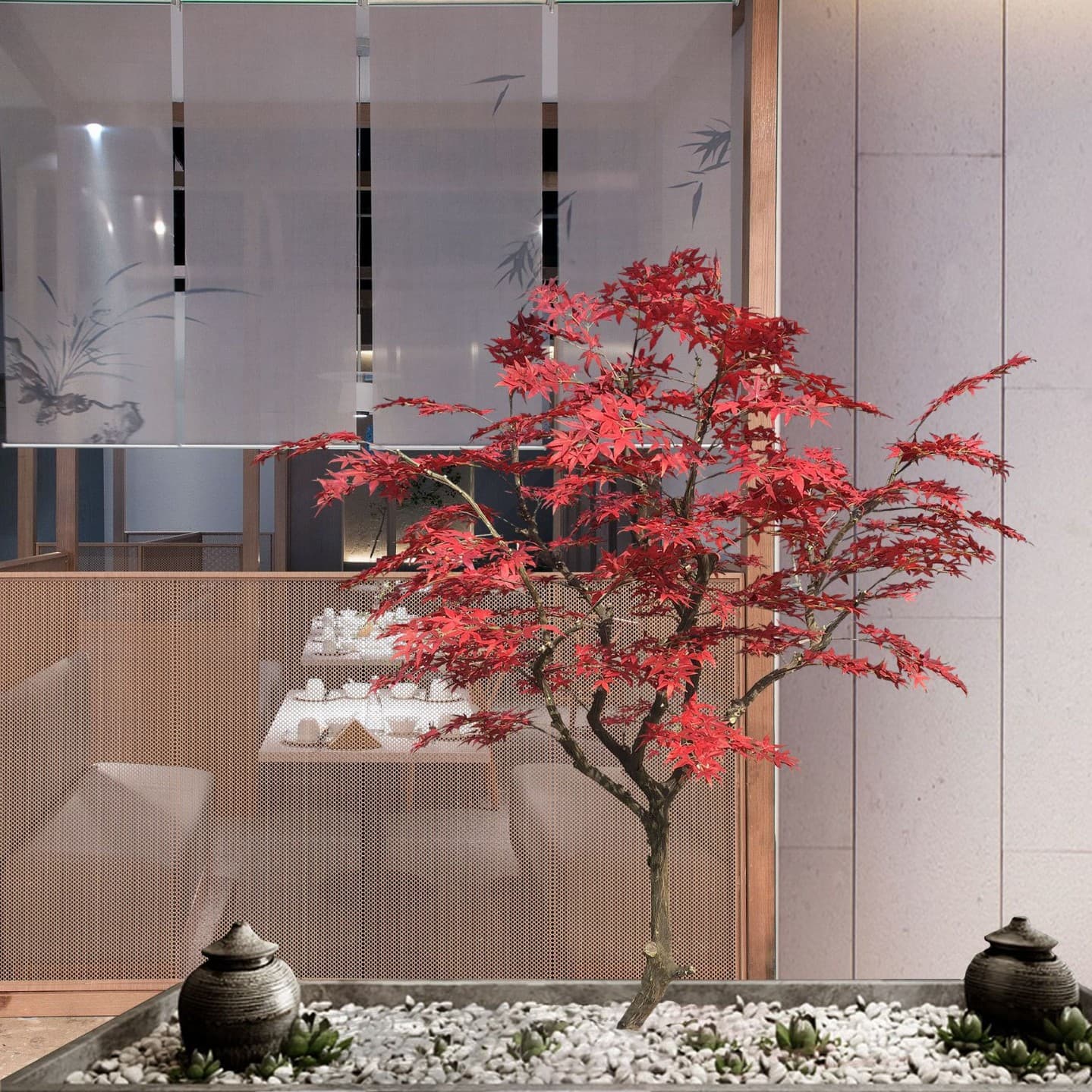 Shanghai Meikong red maple floor-standing artificial tree chicken claw maple solid wood simulation tree Japanese-style garden decoration fake green plants landscaping
