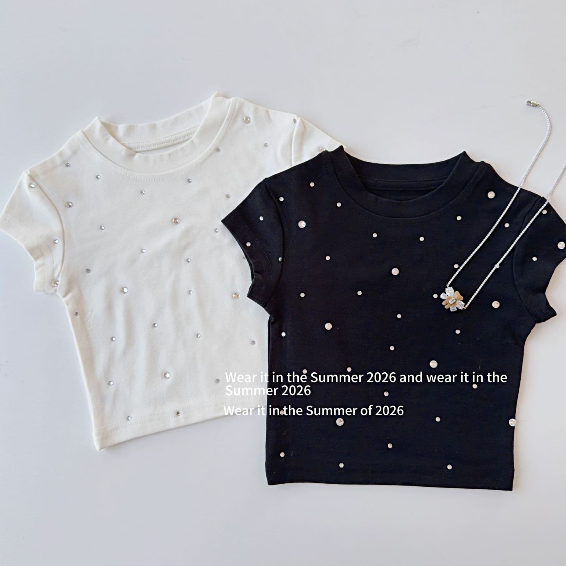Sparkling Diamond Short-Sleeve Knit T-Shirt for Girls, Slim Fit, Trendy 2026 New Summer Style, High-End Feel, Regular Shoulder Base Shirt