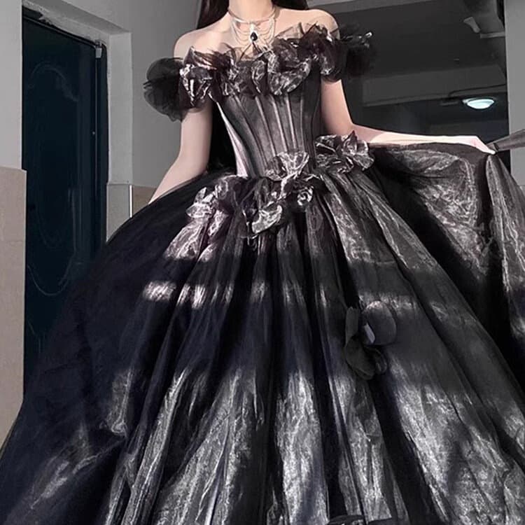 Black Evening Dress Women One-Shoulder French Style Host Student Birthday Adult Ceremony Runaway Princess Dress Graduation Premium