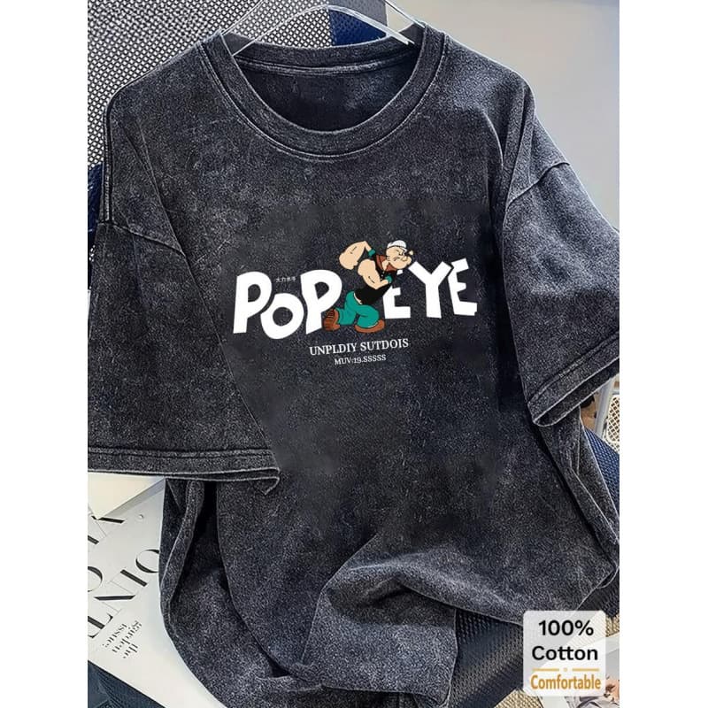 European Size Pure Cotton Oversized Vintage Black Washed Short Sleeve T-Shirt