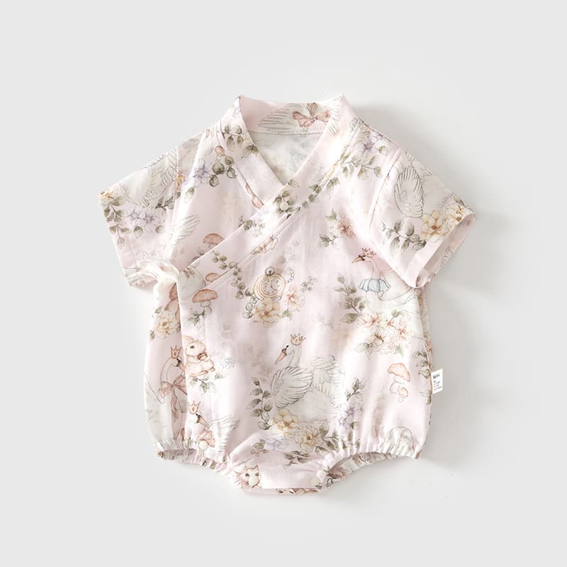 Baby Gauze Bodysuit Summer Thin Short Sleeve Triangle Romper Newborn Infant Monk Style