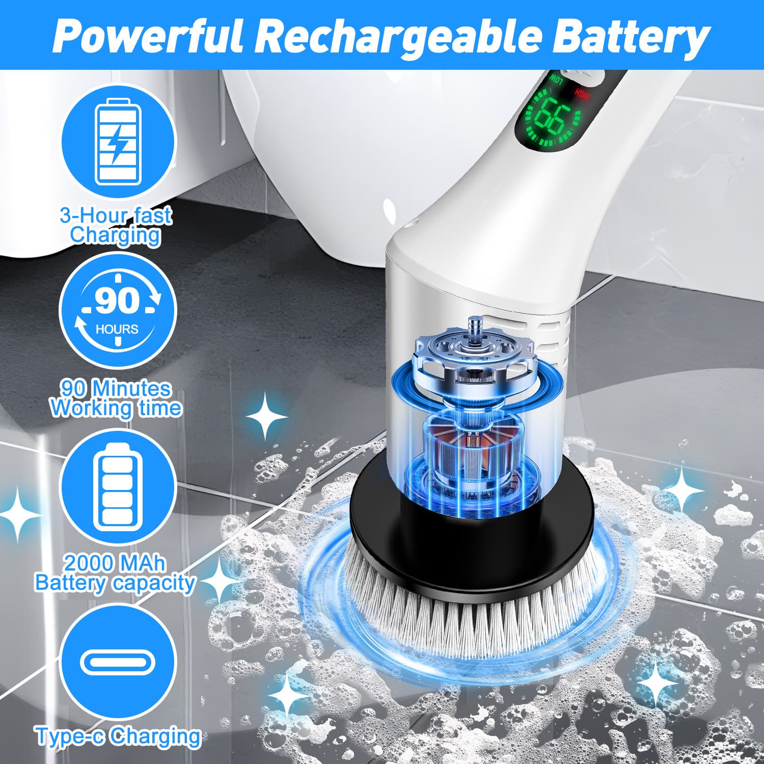 Amazon Multifunctional Digital Display Electric Cleaning Brush, Rotatable and Extendable, Cordless Handheld Scrubber for Bathroom and Kitchen