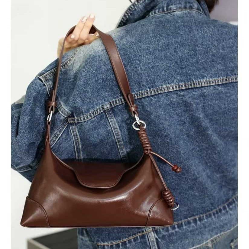 2025 New Korean Style Genuine Leather Crescent Bag Underarm Bag Half-Moon Bag Shoulder Handbag for Women