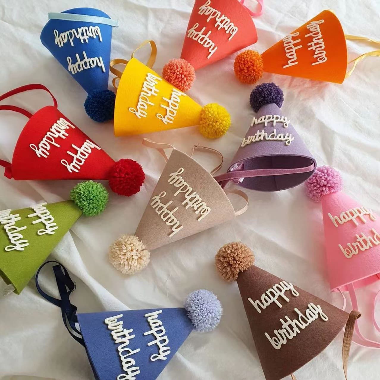 Copyright Ins Korean Style Kids Birthday 100 Days 1 Year Old Number Letter Felt Pointed Party Hat Baby Crown