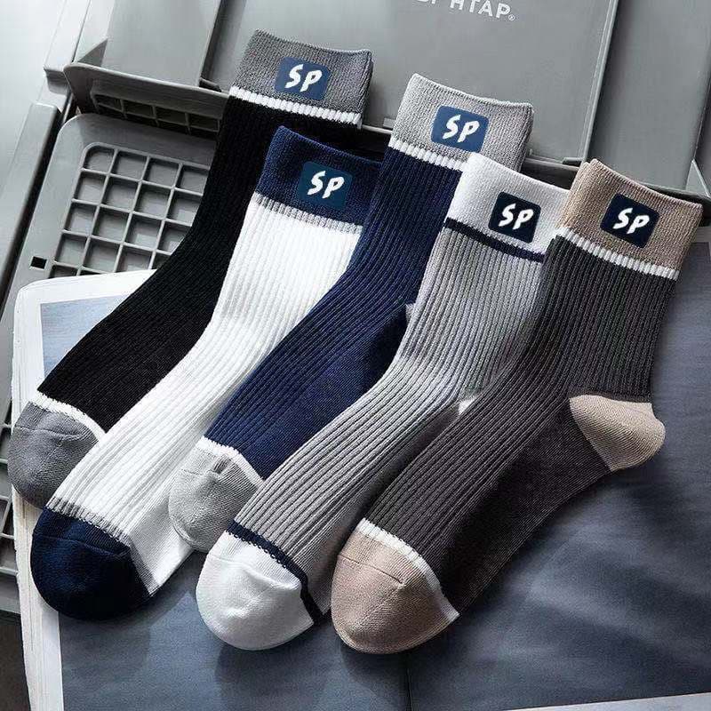 New Color-Block SP Men's Mid-Calf Socks, Solid Cotton Socks, Autumn/Winter High-Top Athletic Long Socks, Men's Mid-Calf Socks