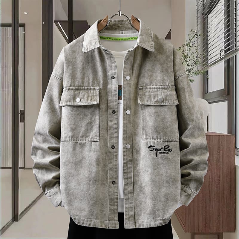 2025 high quality six mm spring and autumn square collar denim jacket men's trendy jacket shirt one piece 0731
