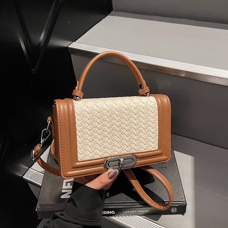Trendy Chain Bag for Women 2025 New Style Fashion Woven Small Square Bag Versatile Contrast Color Shoulder Crossbody Bag