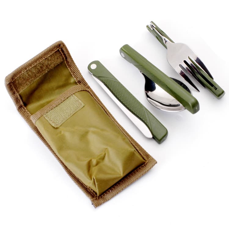 Stainless steel cutlery and spoon three-piece set European portable tableware Foldable plastic tableware outdoor cutlery set