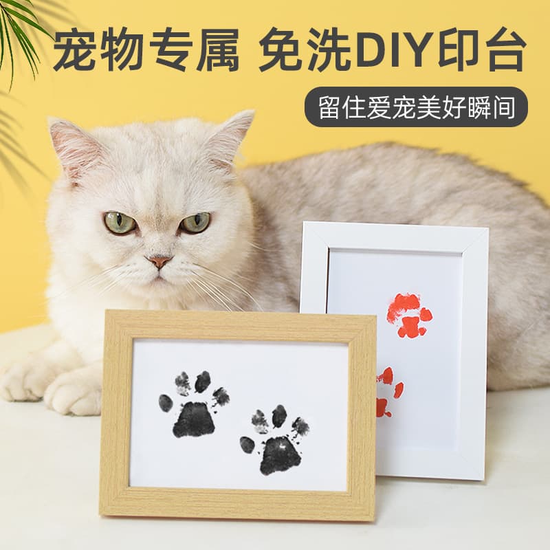 Pet Paw Print Memorial, Cat Paw Print Ink Pad DIY, Footprint Photo Frame, Cat Palm Print Solid Wood Photo Memorial Display Stand