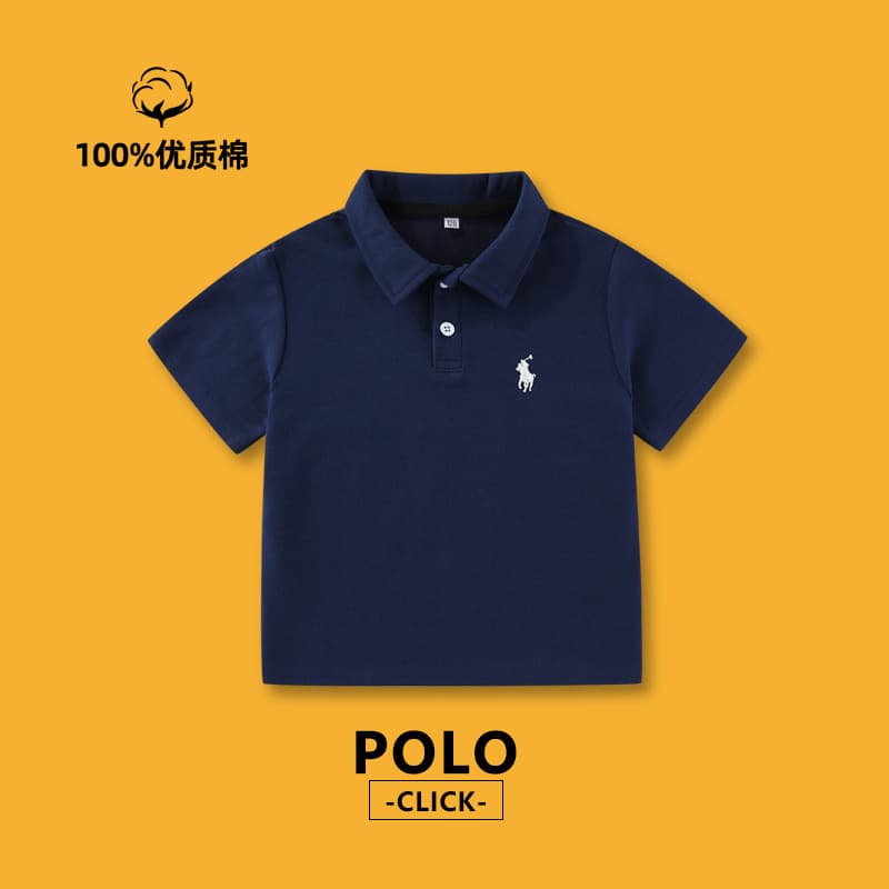 2026 new children's polo shirt short-sleeved T-shirt boys polo white knitted summer gray black lapel girls
