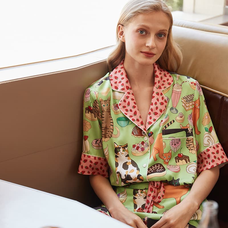 [Coffee Cat] Japanese Girls' Pajamas, Summer Short-Sleeve Shorts, Thin INS Cartoon Cute Loungewear Set