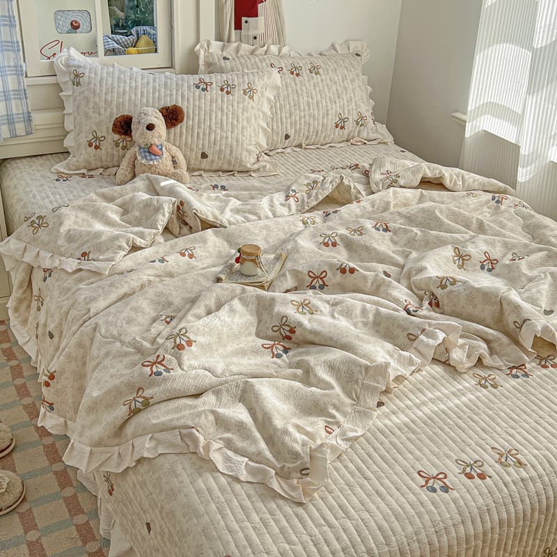 2026 new wrinkle yarn bed cover cartoon ventilated and breathable summer cooling quilt air-conditioned quilt machine washable home four-piece set
