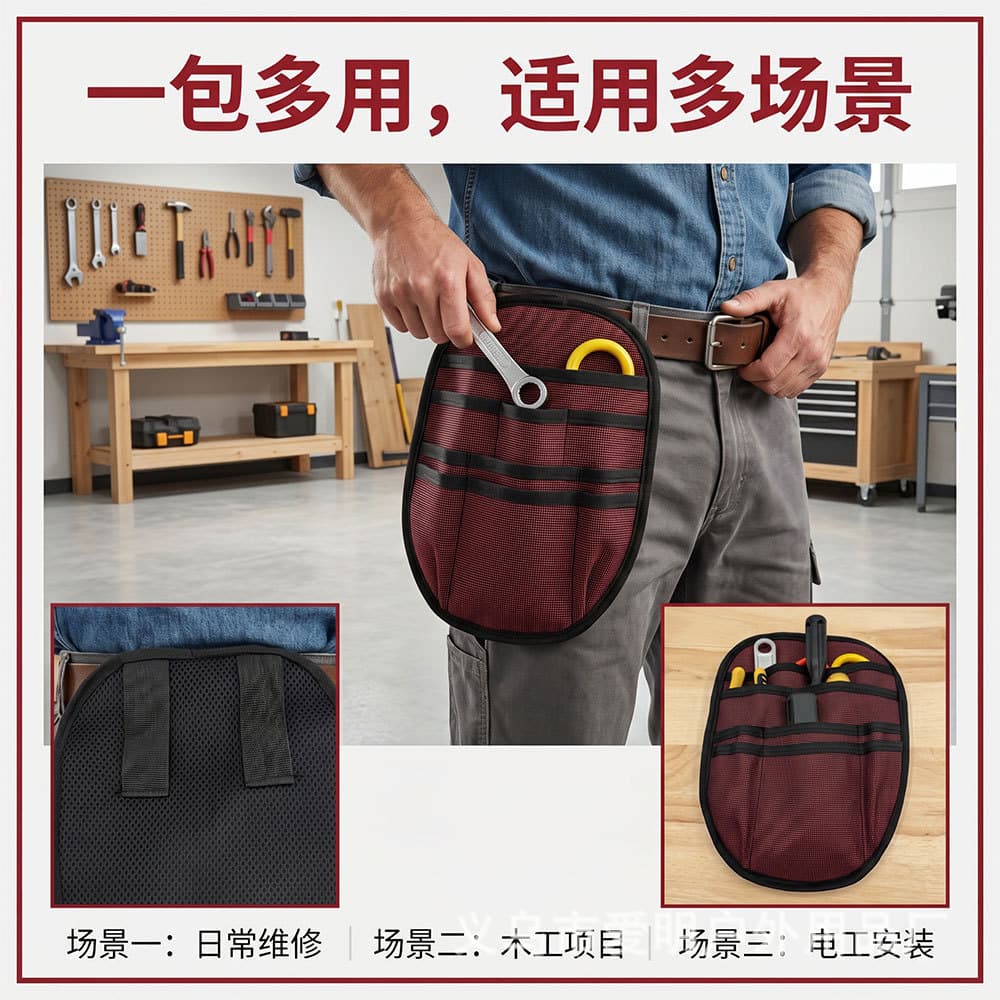 Mini electrician tool belt bag, small multi-pocket portable tool hanging bag, weak current repair portable tool bag