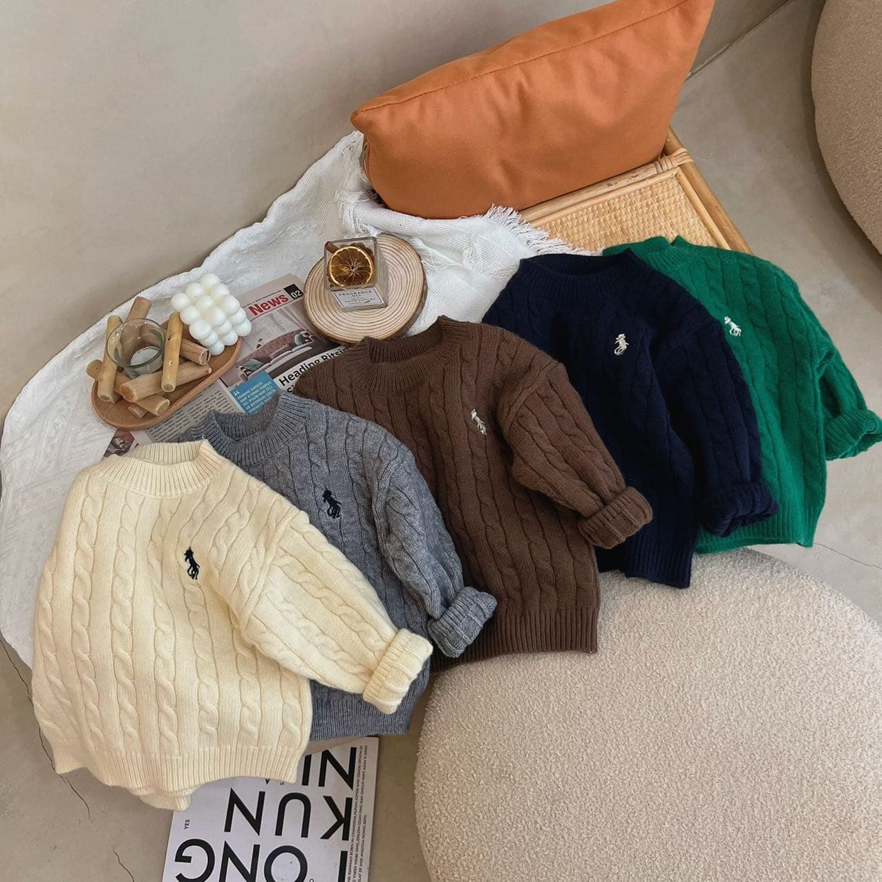 2023 Spring/Autumn Children's Sweater Cross-border Boys and Girls Solid Color Embroidered Knitwear Trendy Casual Loose Warm Sweater