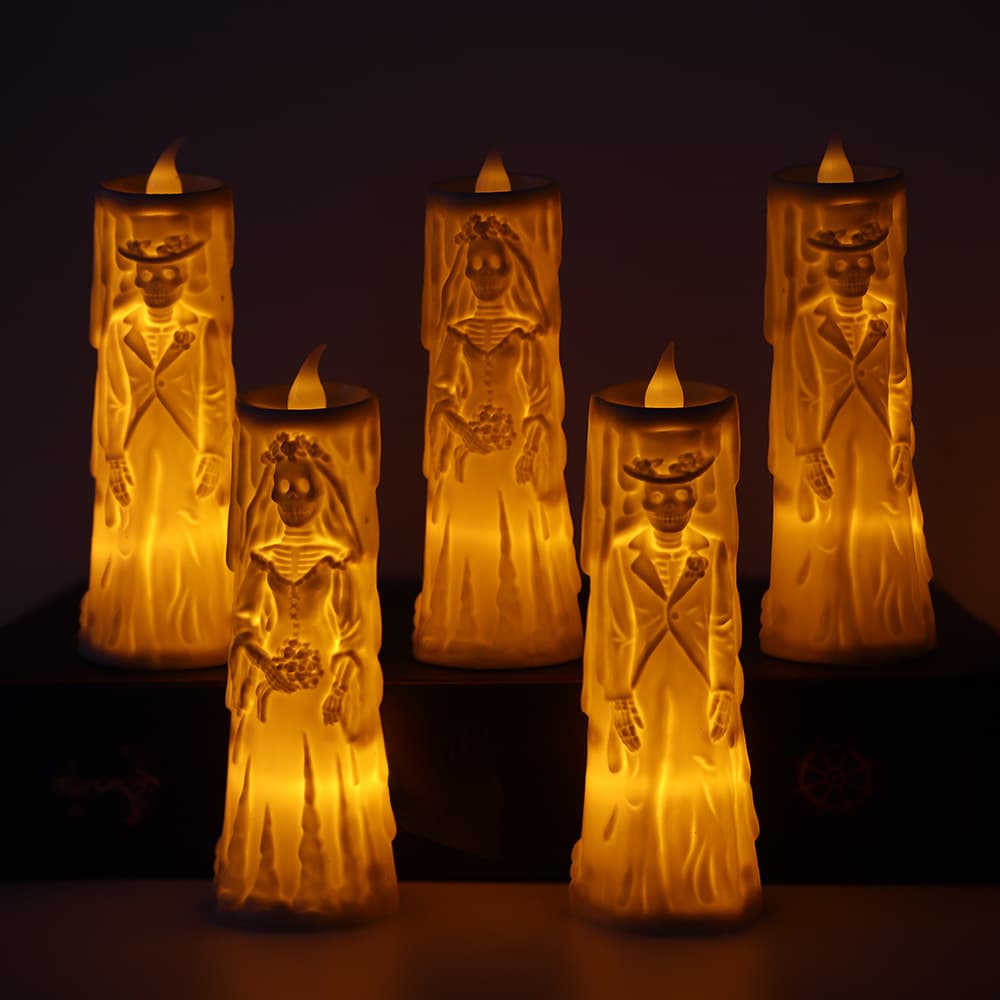 Halloween Skull Lamp LED Luminous Candle Horror Decoration Props Ghost Groom Bride Couple Lamp Ornaments