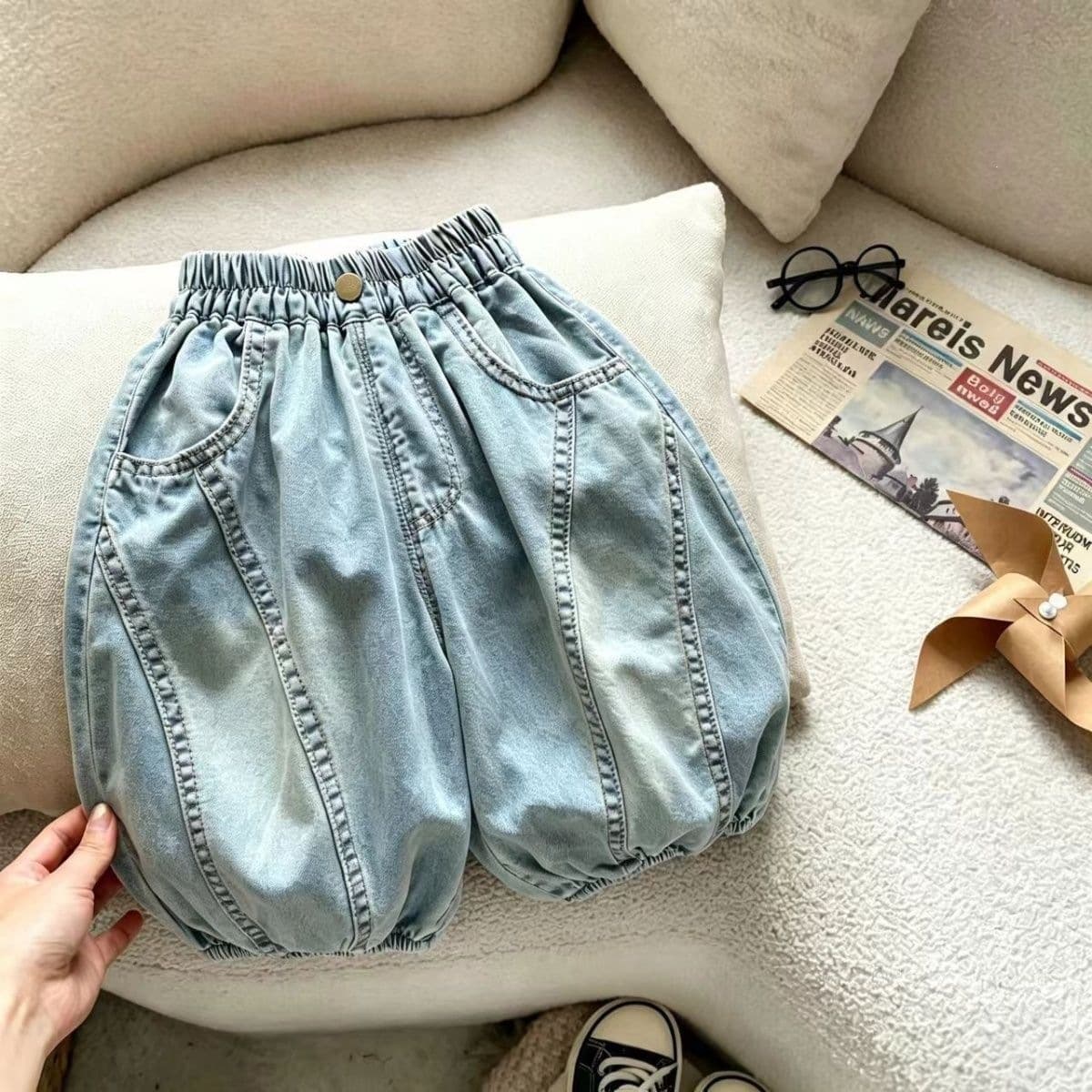 Boys' Summer Thin Pants 2026 New Style, Baby Jeans Cool Lantern Pants for Young Boys, Seven-Tenths Length