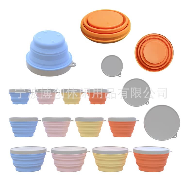 Food-grade Kitchen Microwave Pet Large and Small Lunch Box, Portable Outdoor Silicone Foldable Bowl Three-piece Set