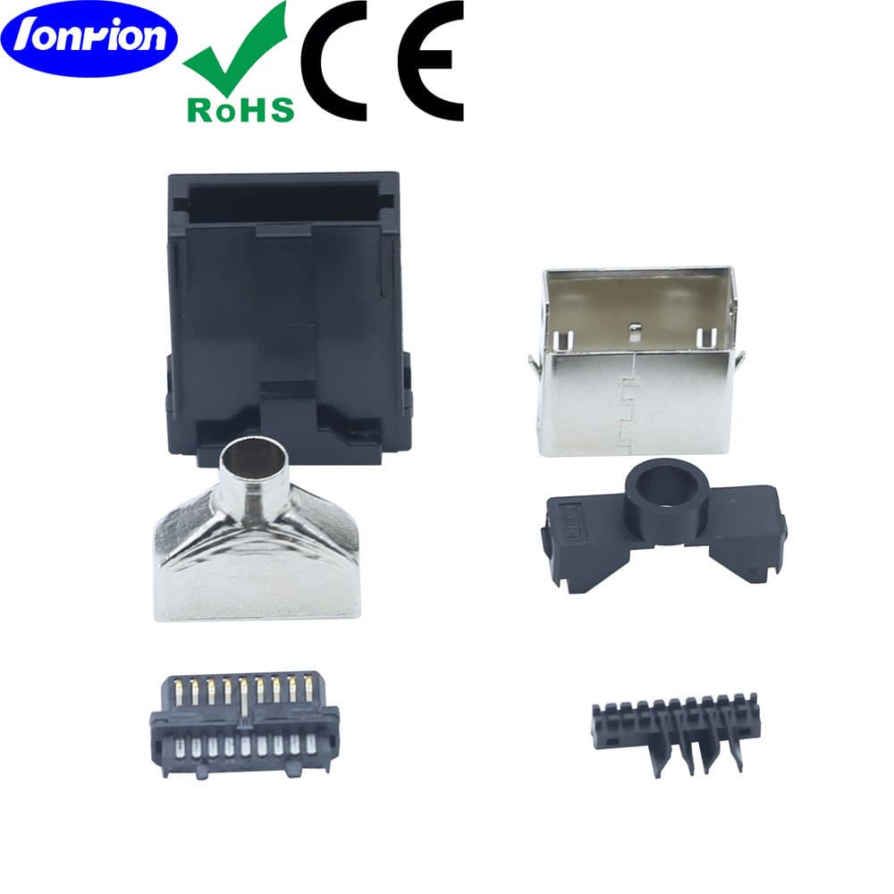 HDMI E Type 19P male solder-type six-piece set, 8K high-definition car cable end connector