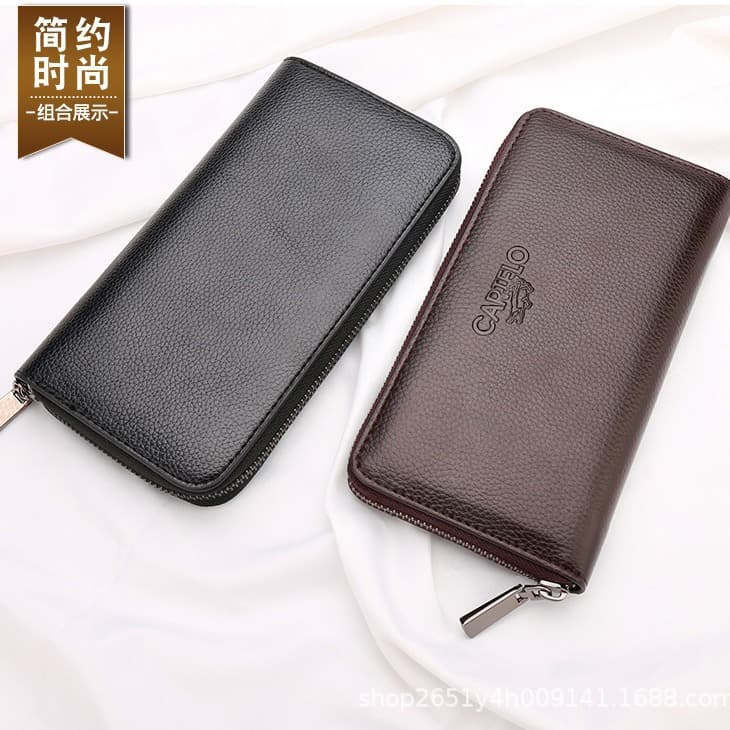 [Same-day shipping] New style long men's wallet, leather wallet, business style, single zipper, casual phone case.