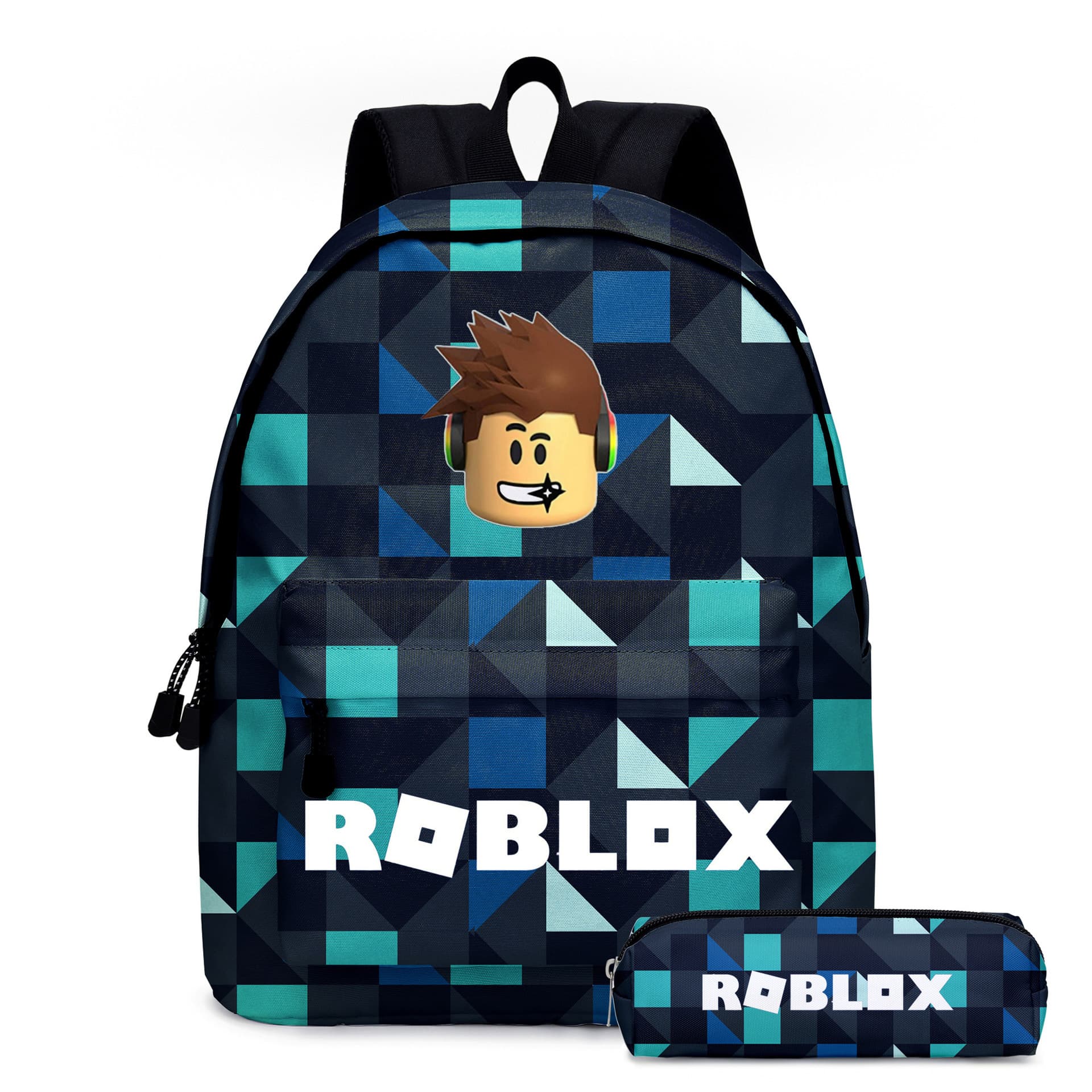 Roblox Student Backpack Cartoon Children's Double Shoulder School Bag Lunch Box Pencil Case Kids Bookbag