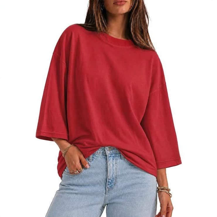Women's Oversized T-Shirt Casual Three Quarter Sleeve Summer Loose Top Loose Round Neck Basic Shirt
