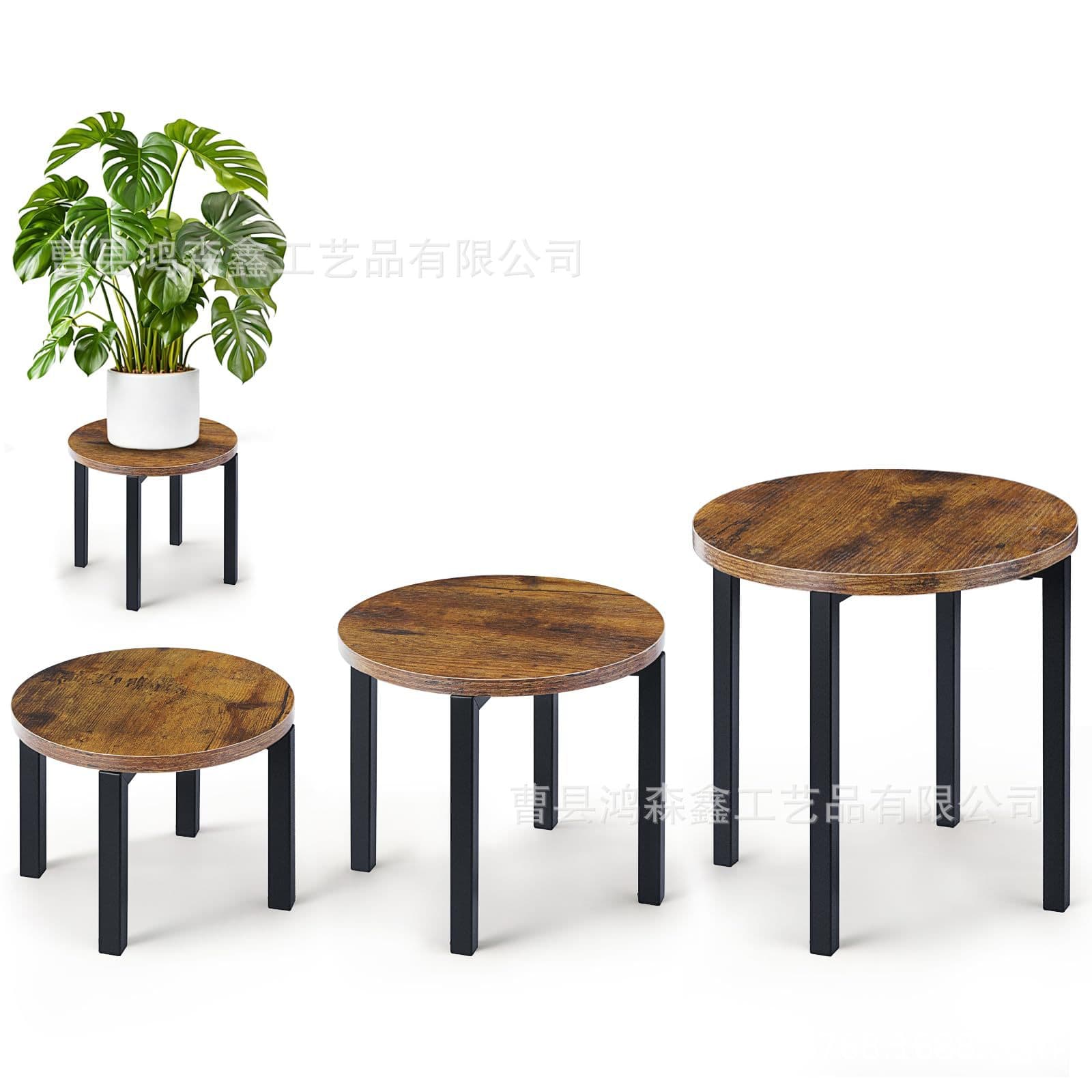 Home Floor-Standing Wooden Plant Pot Base, Iron-Wood Combination Plant Stand, Wooden Plant Pot Holder, Wooden Base
