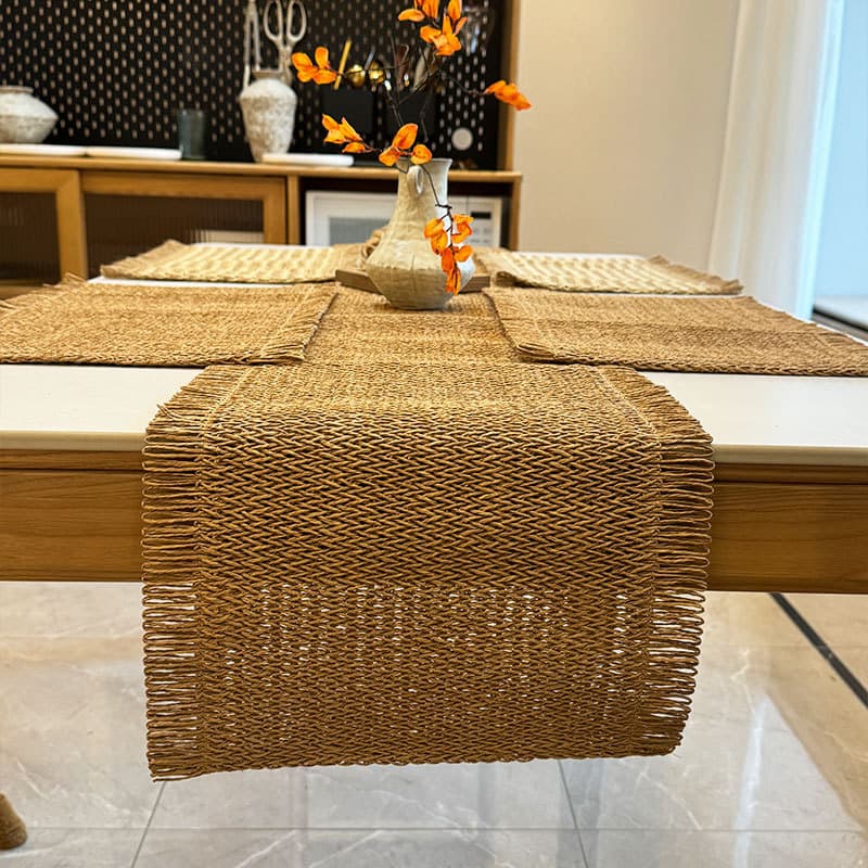 Jute Table Runner Mixed Weave Vintage Festive Tablecloth Wedding Coarse Burlap Tassel Decorative Long Scarf Party Cover