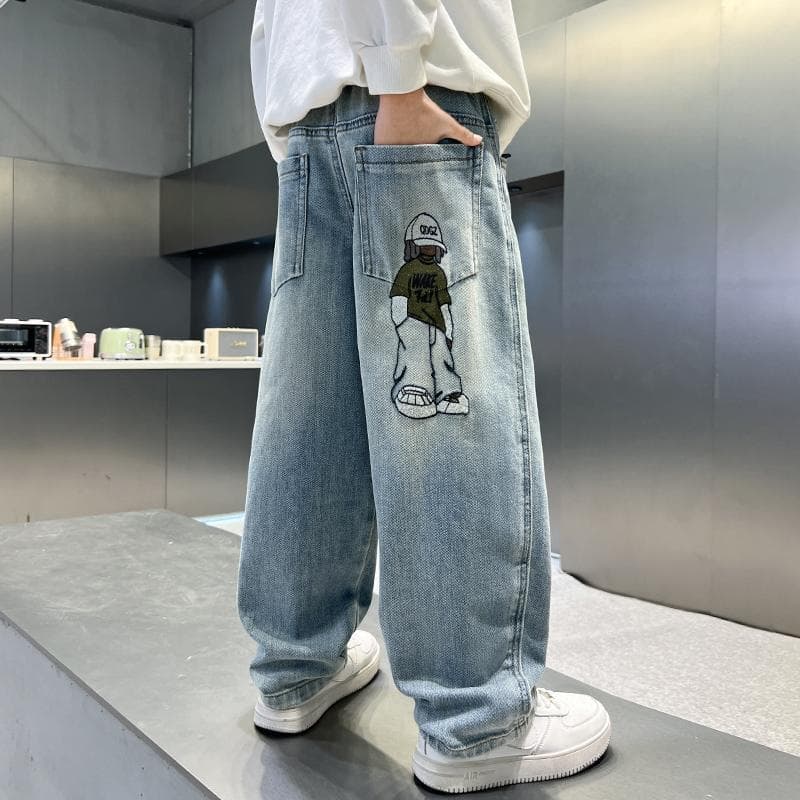 Boys' jeans, spring and autumn styles, 2026 new children's pants, medium and large children's spring loose straight pants trend