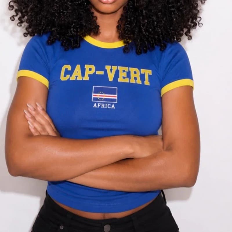 2026 Summer Women's Short Sleeve Top Flag Letter Embroidery Pattern Slim Crop Top Cross-Border Wholesale Ins