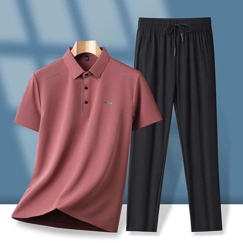 Men's Short Sleeve T-Shirt and Pants Set, Summer Polo Shirt for Men, Father's Summer Outfit, 2-Piece Set
