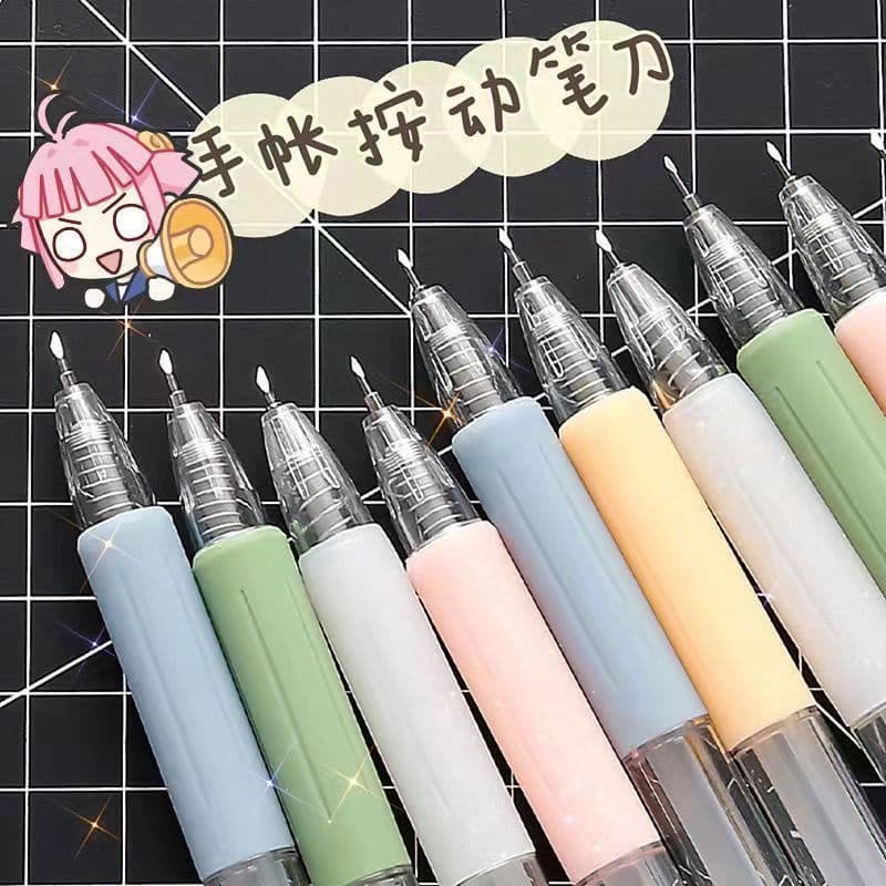 Creative Paper Cutter in Morandi Colors with Push-Button Mechanism, High-Aesthetic Craft Knife, Ins MUJI Style Student Notebook Carving Tool