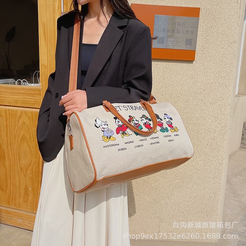 2026 New Large Capacity Mickey Canvas Travel Bag Women's Handheld Gym Bag Carry-on Luggage Organizer Bag