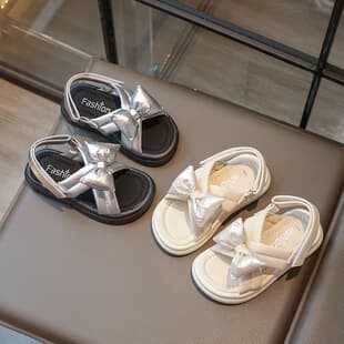Girls' Sandals with Bow, Summer Casual Roman Shoes for Big Kids, Princess Children's Soft Sole Sandals for Dresses
