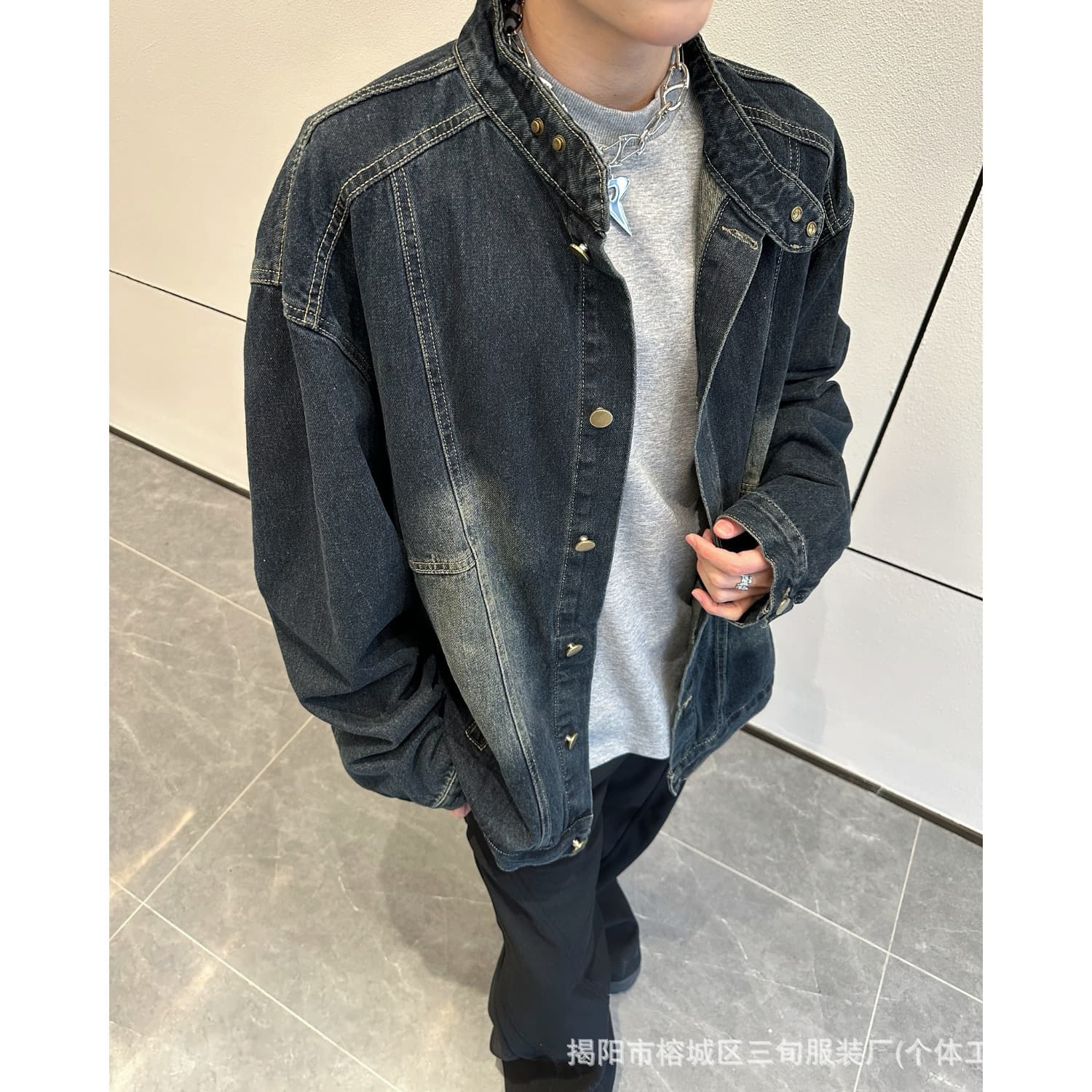 American Denim Jacket for Men Spring Autumn Retro Vintage Lapel Casual Loose Workwear Top