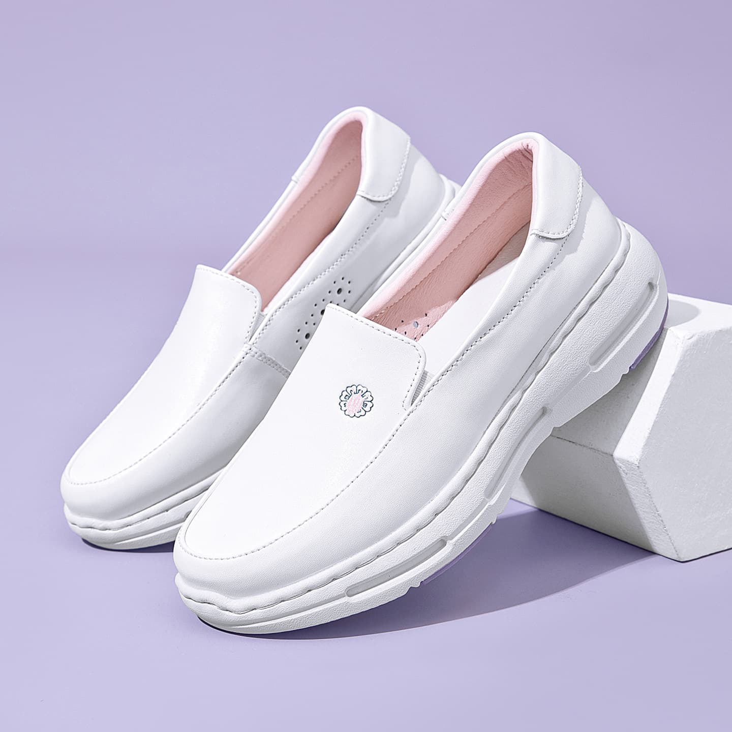 Nurse Shoes Hospital Work Shoes Cowhide EVA Air Cushion Printed White Comfortable Soft Sole Small White Shoes
