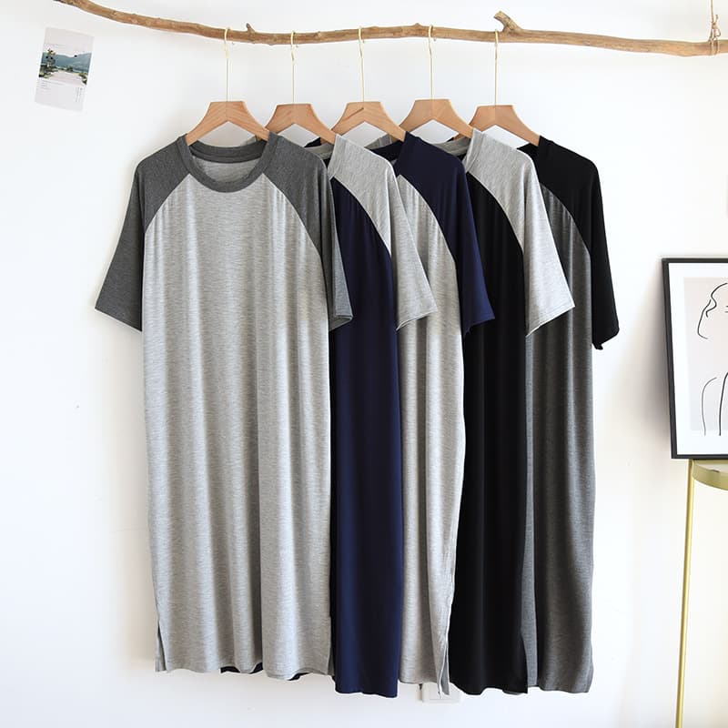 Men's Summer Modal Short Sleeve Nightshirt, Thin Loungewear, Loose and Comfortable, Plus Size, Wearable as T-Shirt