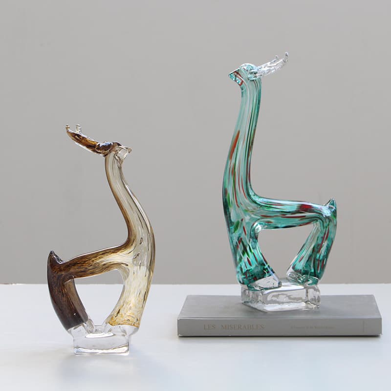 A Deer with You Modern Creative Art Glass Animal Figurine Living Room Entryway TV Cabinet Study Showroom Decoration