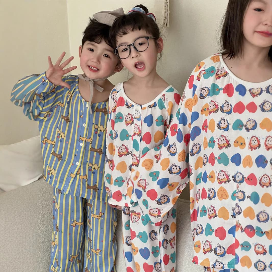 Children's Long Sleeve Ice Silk Bamboo Cotton Sleepwear Thin Home Clothes Summer Air Conditioning Clothes for Girls Kids