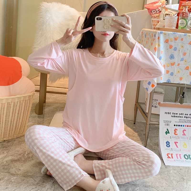 2025 Maternity Pajamas Set for Women Spring Autumn Thin Nursing Wear for Breastfeeding Postpartum Home Clothes