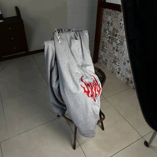 Cross-border Europe and America Gray Flame Embroidery Sweatpants Men Loose Sports Pants Retro Niche Straight Casual Long Pants Export