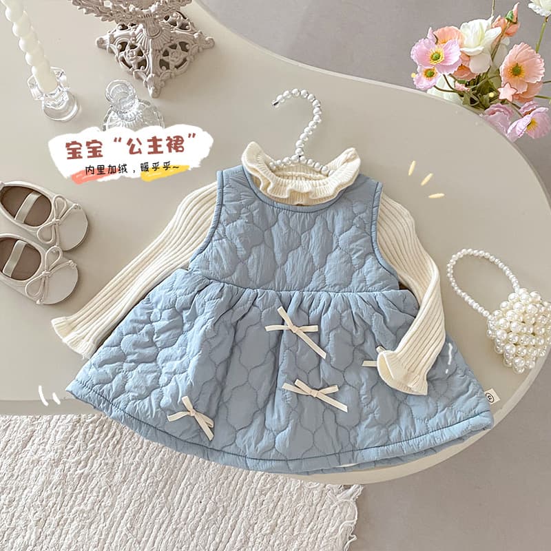 Girls' Fleece-Lined Vest Dress, 0-5 Years Old, Winter Style, Solid Color, Quilted Dress, Stylish Children's Dress AQ086