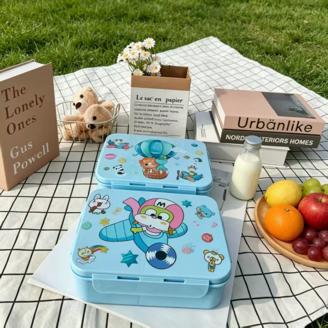 Candy Color Cartoon Kids Portable Lunch Box Student School Compartment Bento Box Fresh-Keeping Container Cute and Fun