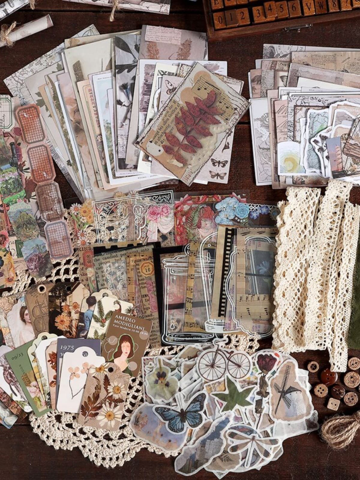 Junk Journal Vintage Material Kit Scrapbook Collage Sticky Notes Stickers