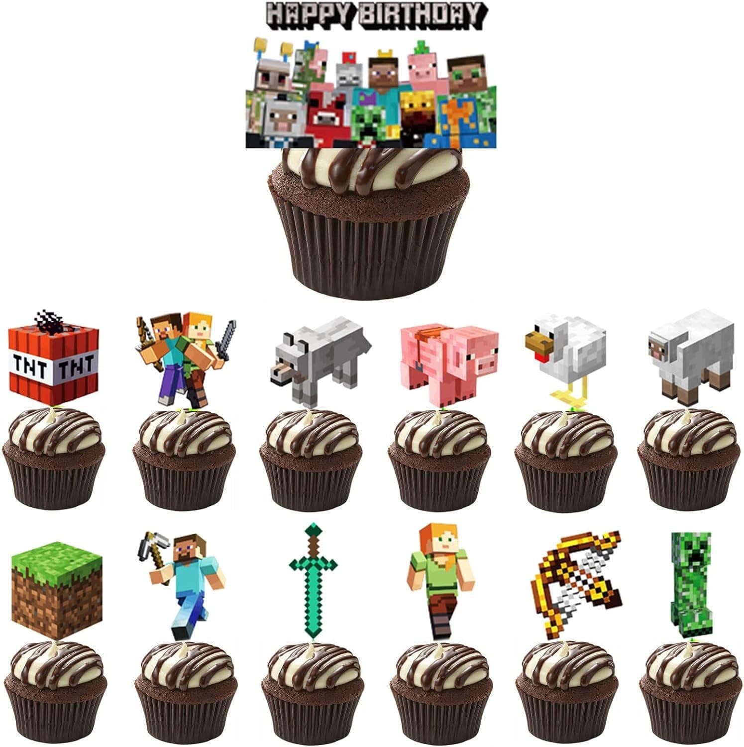 Cross-border Pixel Style Cake Decoration Insert Card Birthday Cake Topper Kids Birthday Cake Accessories