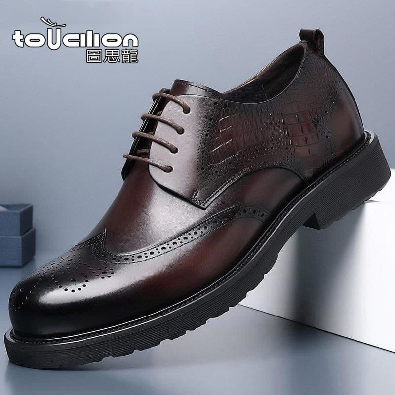 Brock Casual Leather Shoes for Men, Spring Genuine Leather Wide Toe Big Head Oxfords, British Style Men's Outdoor Workwear Trendy Shoes