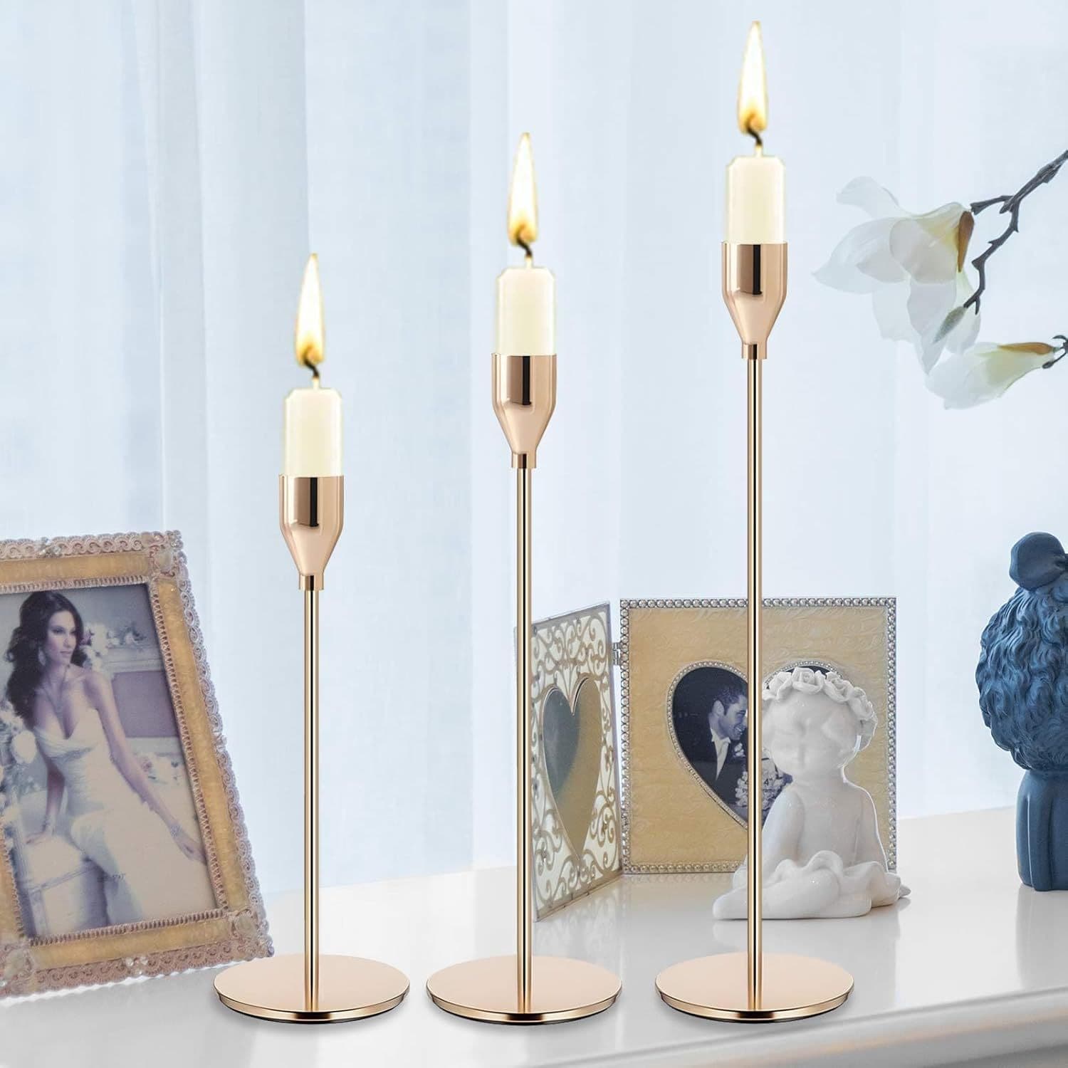 European Candle Holder Set for Small Tables, Romantic Candlelit Dinner Three-Piece, Wedding Electroplated Decorative Ornament
