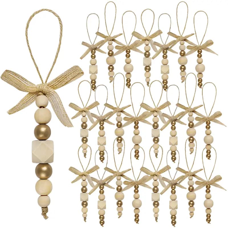 Cross-border beaded wooden beads bracelet pendant Christmas decoration beaded bohemian style hemp rope Christmas tree decoration wood