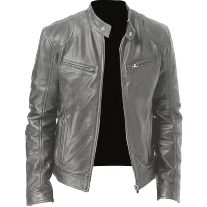 2024 Cross-Border Leather Jacket for Men, Stand Collar, Trendy Spring and Autumn New Style, Stylish Motorcycle Jacket, Youth Outerwear