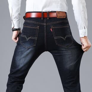 High-End Stretch Slim Fit Jeans for Men Straight Leg Loose Plus Size Casual Versatile Durable Work Long Pants